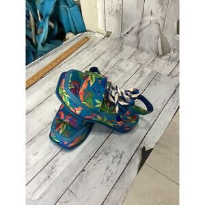 FARM Rio Blue Macaw Ankle Tie Platform Sandals For Women